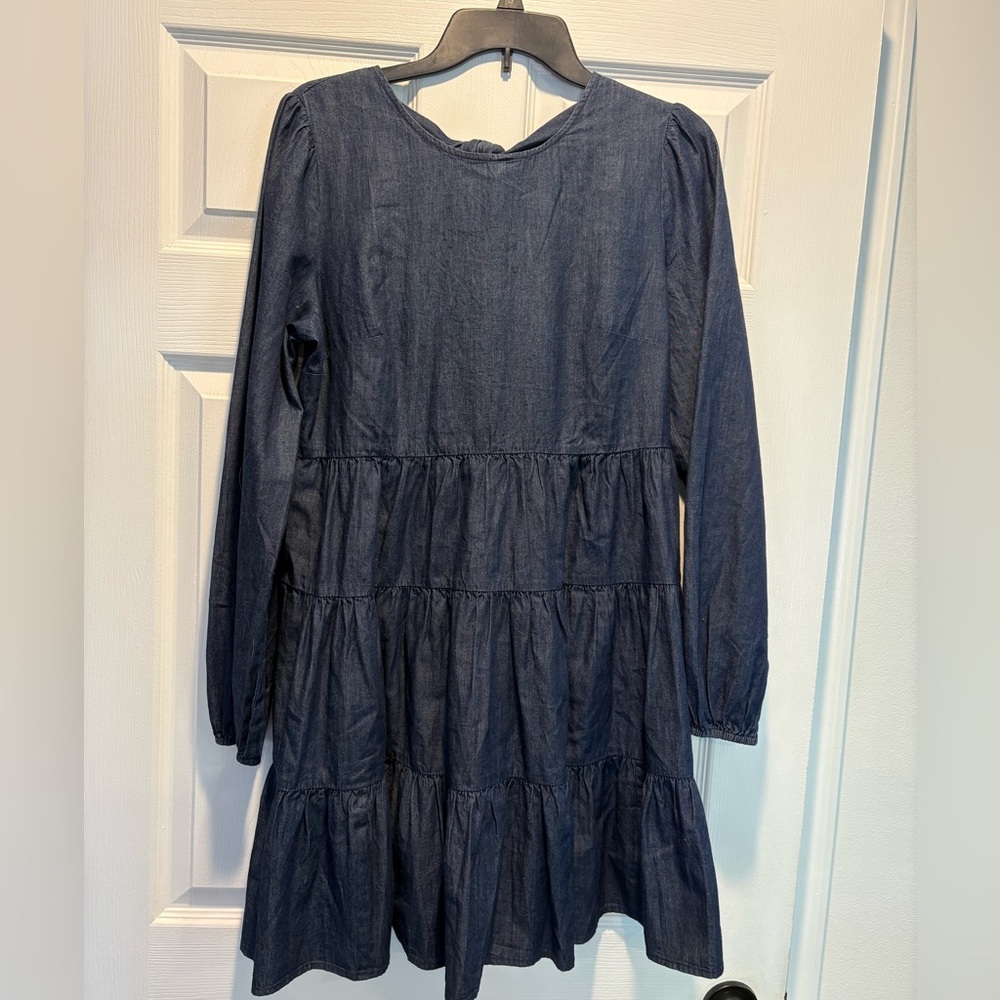 Draper James Black Casual Long Sleeve Crew Neck Dress